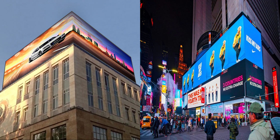 Edificio esterno curvo 3D Billboard Grande schermo video LED Display P3.9 schermo pubblicitario fisso Display esterno